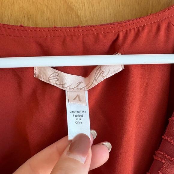 Hutch Floral Burnout Maxi Dress Women 4 Rust Flutter Sleeve V-Neck Gown - Picture 4 of 10